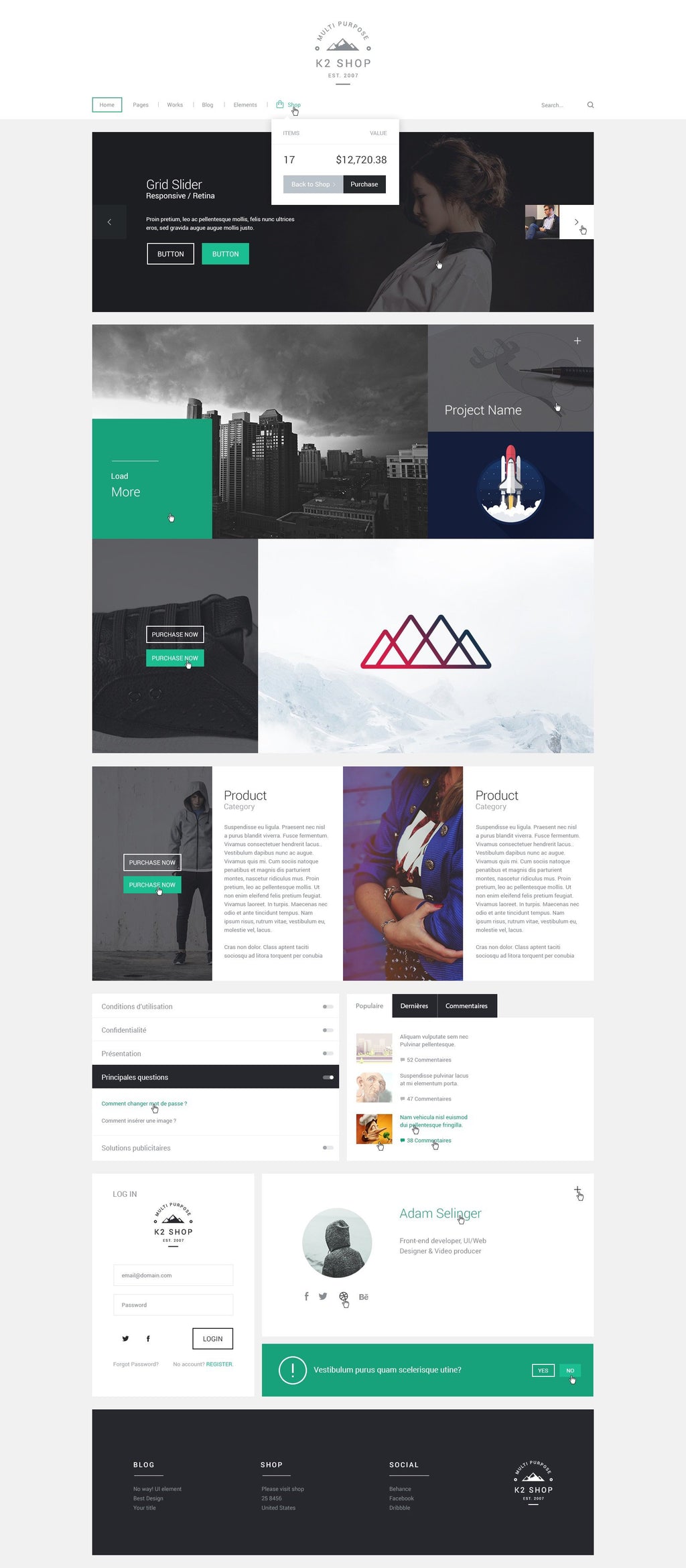 K2 multipurpose PSD website template product preview image 4