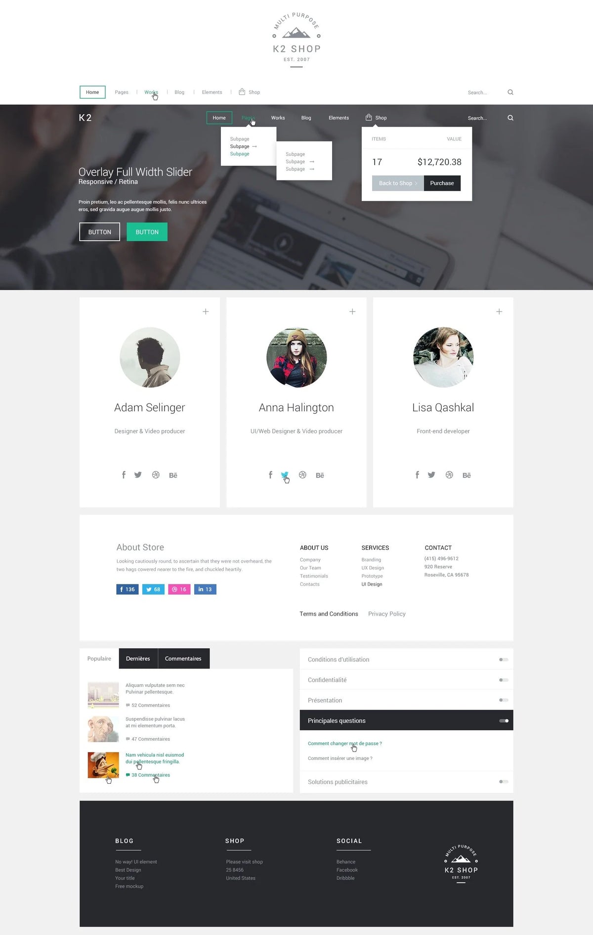 K2 multipurpose PSD website template product preview image 5