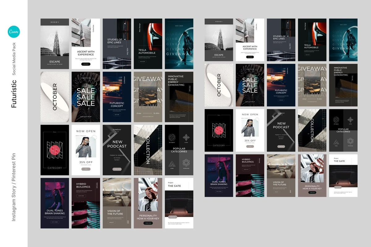 Canva Futuristic Social Media Instagram Templates | Unique Instagram and Pinterest Designs for modern and trendy look product preview image 5