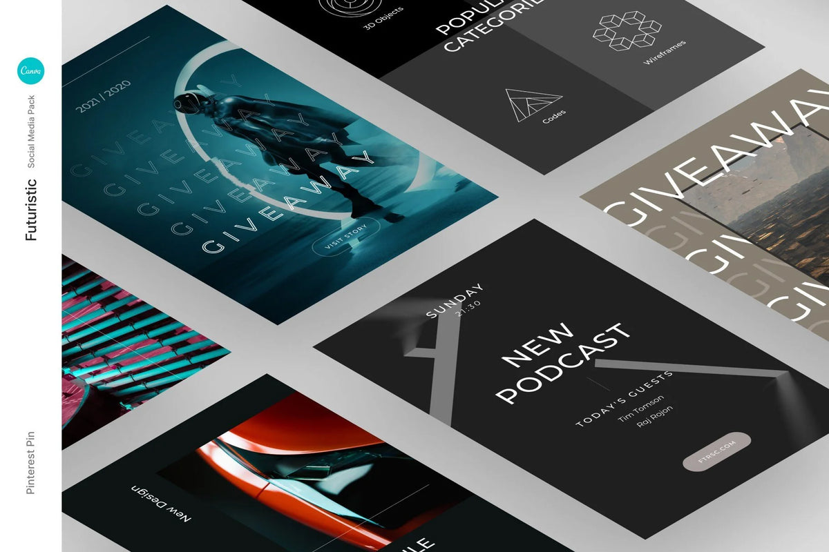 Canva Futuristic Social Media Instagram Templates | Unique Instagram and Pinterest Designs for modern and trendy look product preview image 2