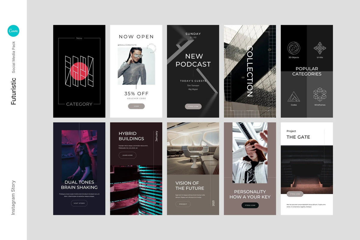 Canva Futuristic Social Media Instagram Templates | Unique Instagram and Pinterest Designs for modern and trendy look product preview image 8