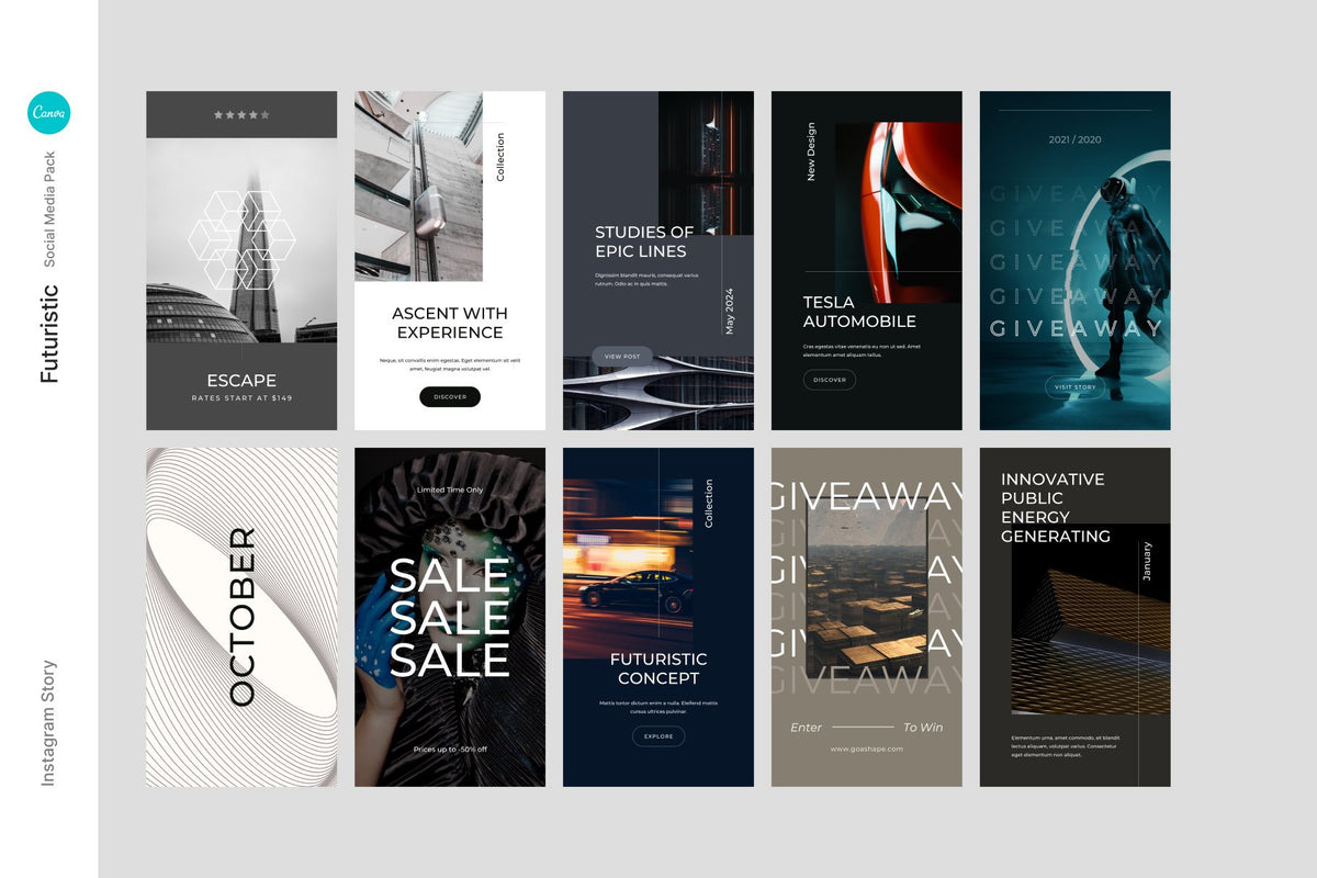 Canva Futuristic Social Media Instagram Templates | Unique Instagram and Pinterest Designs for modern and trendy look product preview image 7