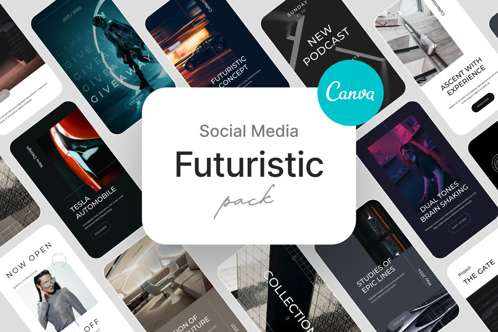 Canva Futuristic Social Media Instagram Templates | Unique Instagram and Pinterest Designs for modern and trendy look product preview image 1