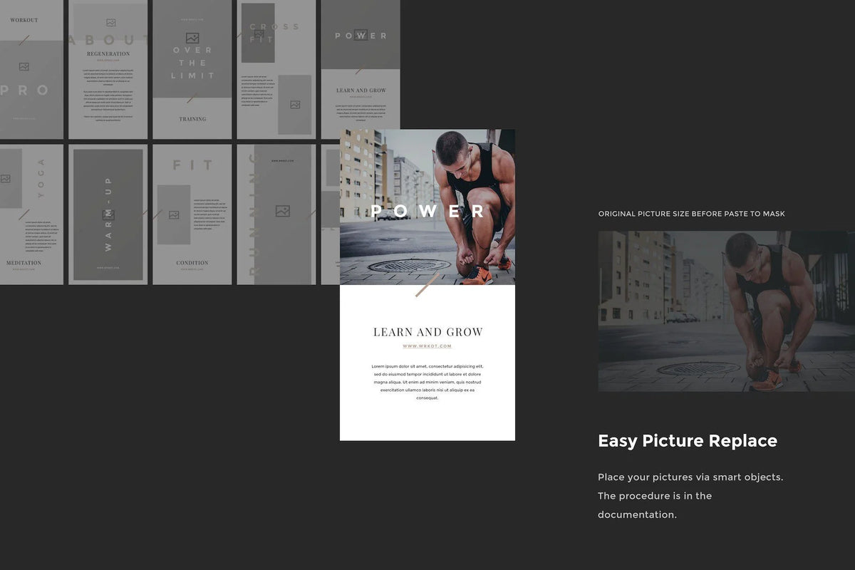 Workout Social Media - Powerful Canva Instagram Template, Gym Canva Post, Fitness Insta Templates, Crossfit Canva Moodboard, White Canva Kit product preview image 4