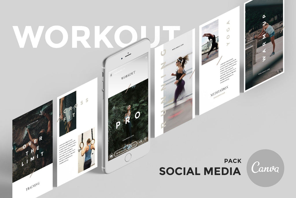 Workout Social Media - Powerful Canva Instagram Template, Gym Canva Post, Fitness Insta Templates, Crossfit Canva Moodboard, White Canva Kit product preview image 1